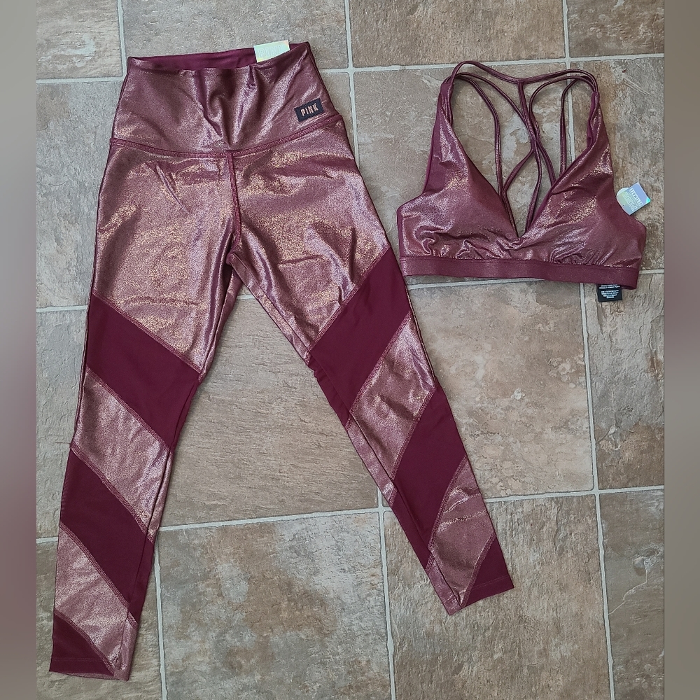 NWT Victoria’s Secret Ultimate mesh metallic leggings and sports bra
